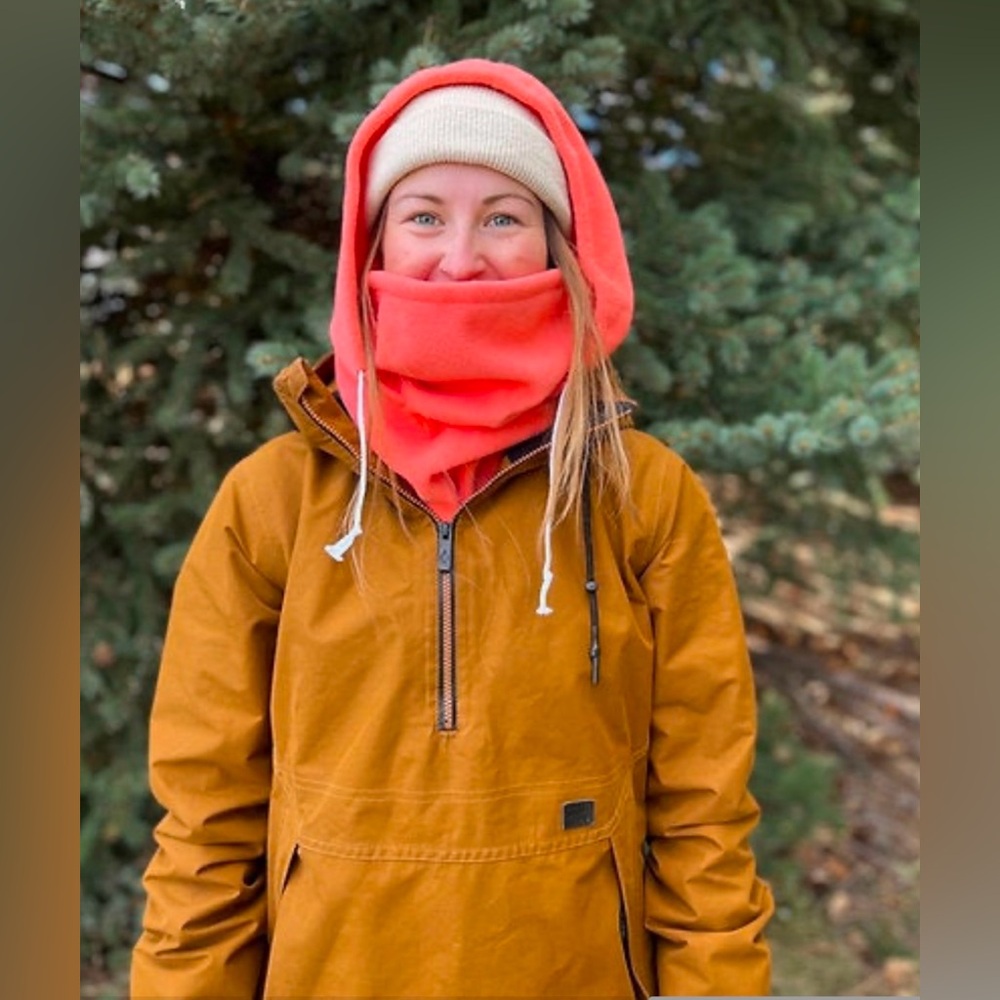 Neon Coral Hood Over Helmet Ski Snowboard Balaclava Neck Gaiter Peach Orange